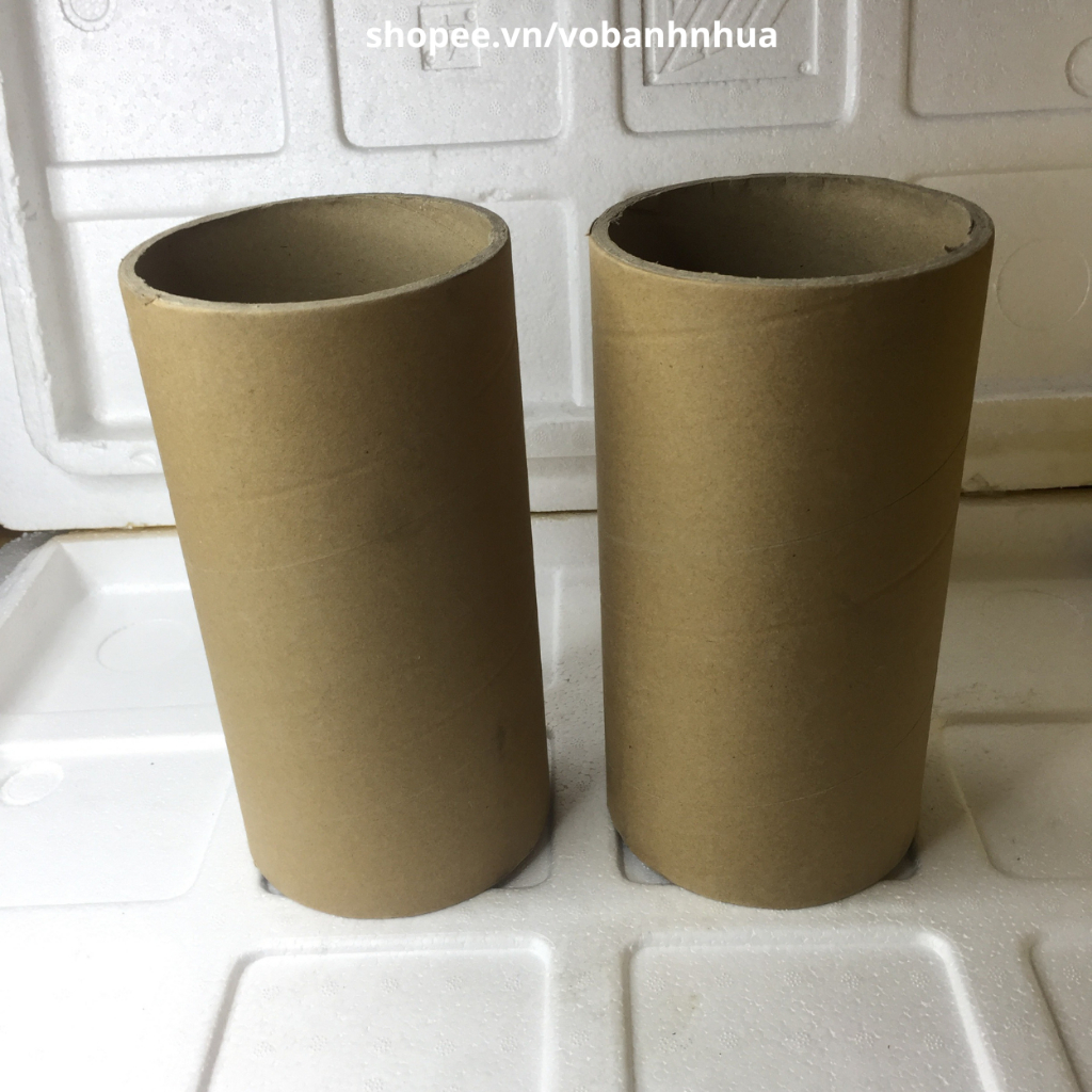 Giá xưởng. Set 2 ống phóng lõi giấy Kraft đường kính trong 12cm, quấn màng PE, băng keo, dài 25cm, dày 5mm, chất lượng