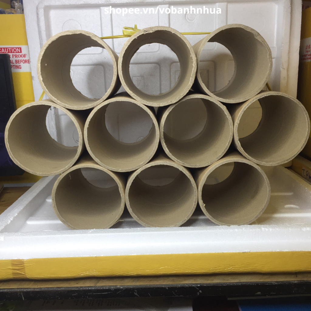 Giá xưởng. Set 2 ống phóng lõi giấy Kraft đường kính trong 12cm, quấn màng PE, băng keo, dài 25cm, dày 5mm, chất lượng