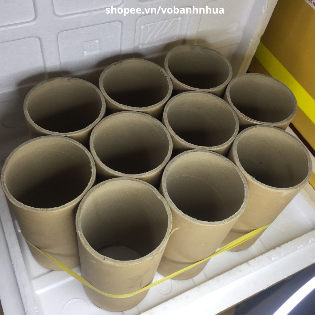 Giá xưởng. Set 2 ống phóng lõi giấy Kraft đường kính trong 12cm, quấn màng PE, băng keo, dài 25cm, dày 5mm, chất lượng