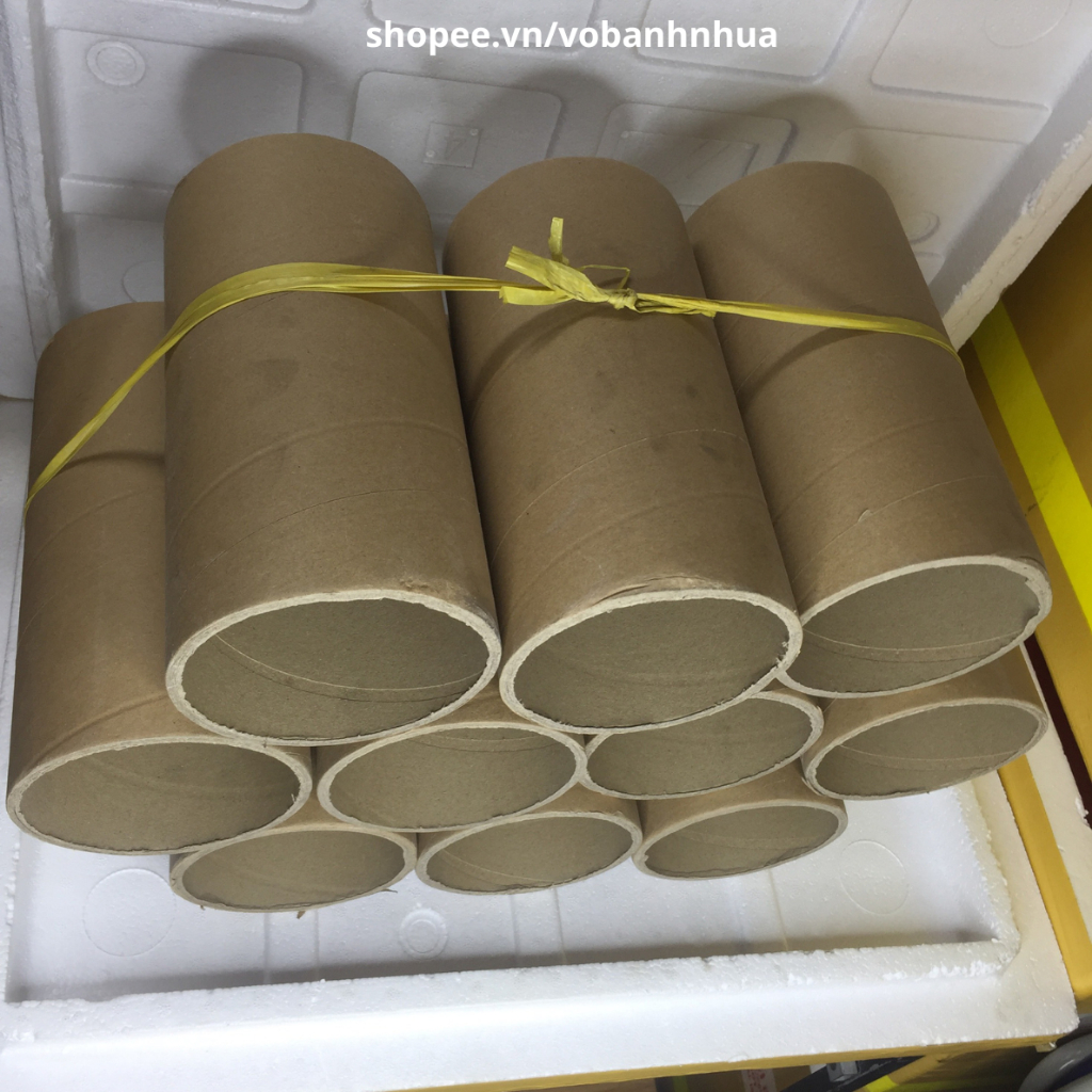 Giá xưởng. Set 2 ống phóng lõi giấy Kraft đường kính trong 12cm, quấn màng PE, băng keo, dài 25cm, dày 5mm, chất lượng