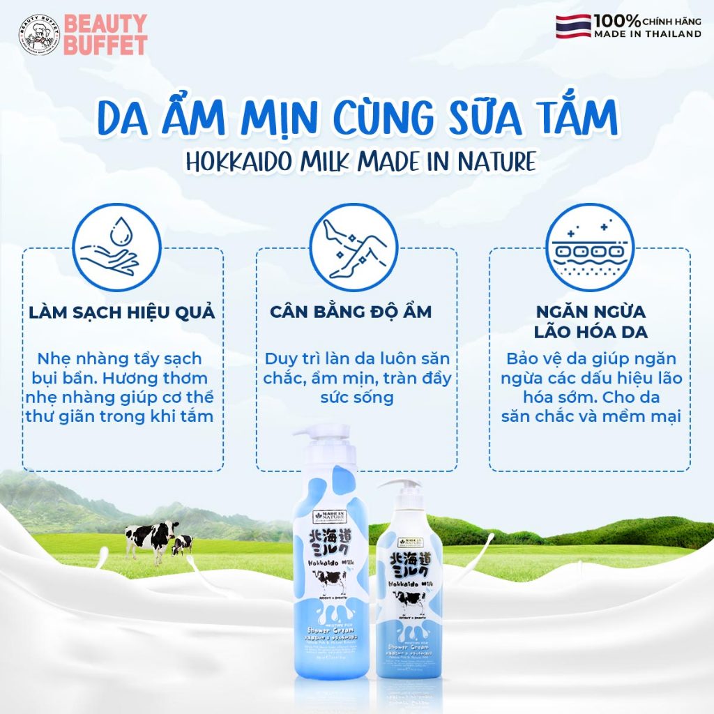 [Shower] Sữa tắm dưỡng ẩm & sáng mịn da Beauty Buffet Made in Nature Hokkaido Milk 700ml