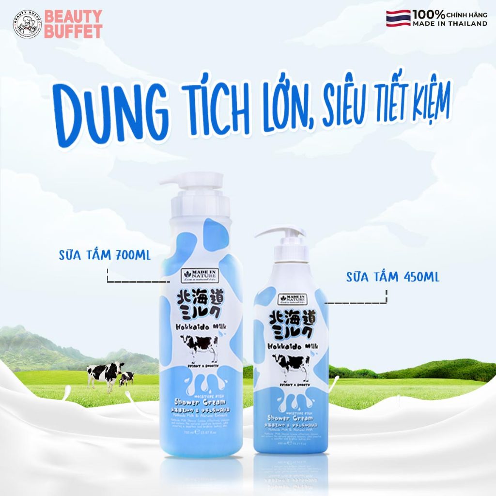 [Shower] Sữa tắm dưỡng ẩm & sáng mịn da Beauty Buffet Made in Nature Hokkaido Milk 700ml