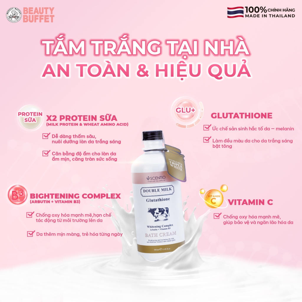 [TIẾT KIỆM HƠN] Combo 2 Sữa tắm trắng da con bò Beauty Buffet Scentio Double Milk Triple Bright Bath Cream 350ml