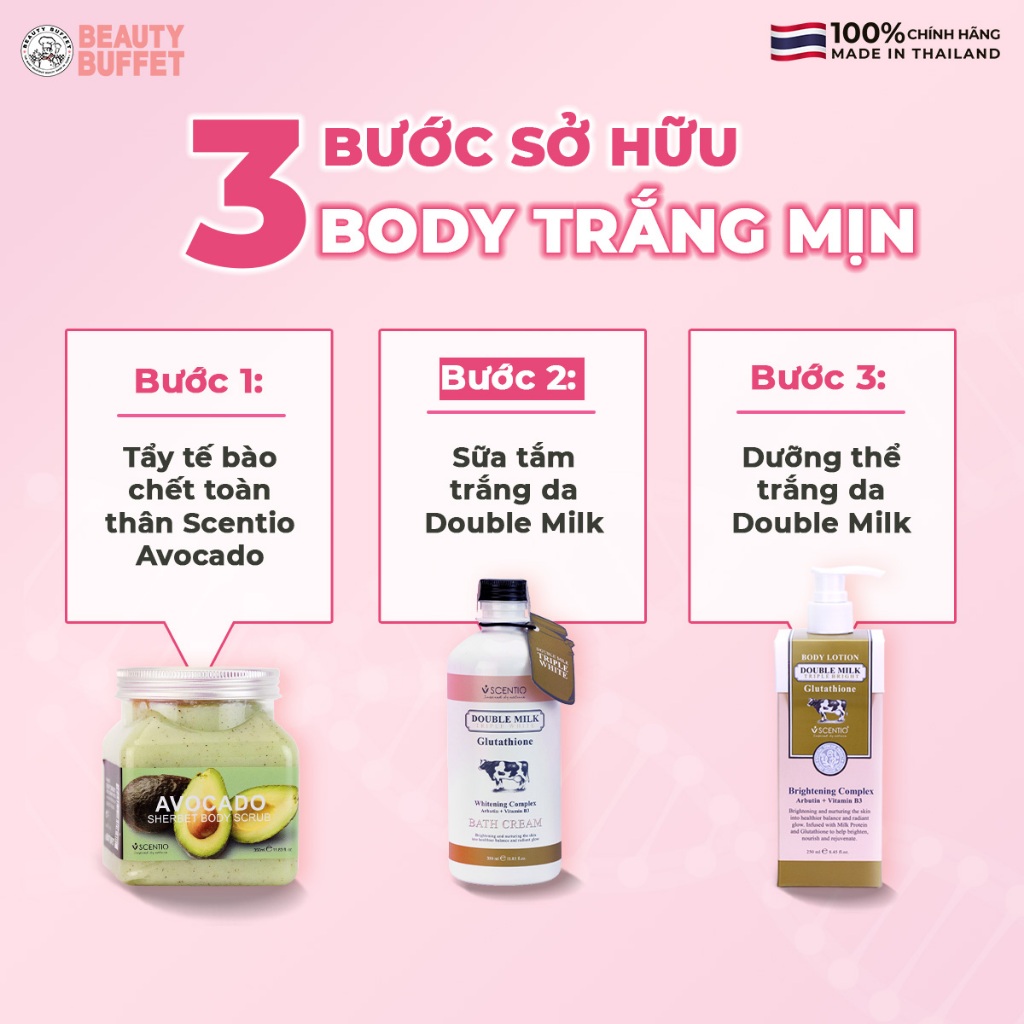 [TIẾT KIỆM HƠN] Combo 2 Sữa tắm trắng da con bò Beauty Buffet Scentio Double Milk Triple Bright Bath Cream 350ml