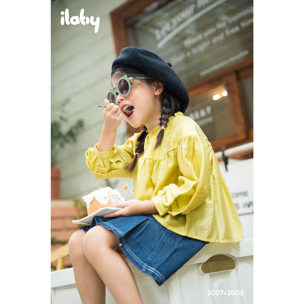 Áo cổ bèo bé gái ILABY tay bồng gập ly chất liệu voan tơ mềm mại cho bé 10-35kg