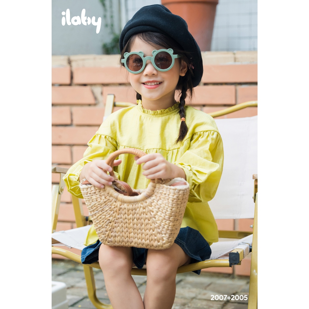 Áo cổ bèo bé gái ILABY tay bồng gập ly chất liệu voan tơ mềm mại cho bé 10-35kg