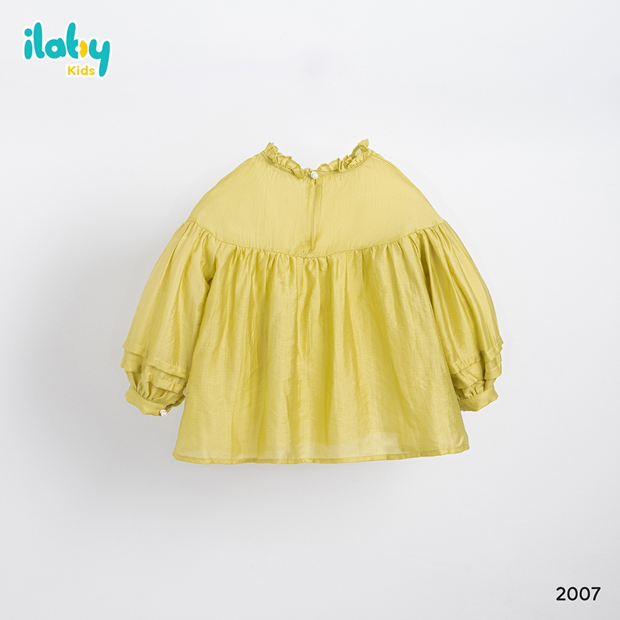 Áo cổ bèo bé gái ILABY tay bồng gập ly chất liệu voan tơ mềm mại cho bé 10-35kg