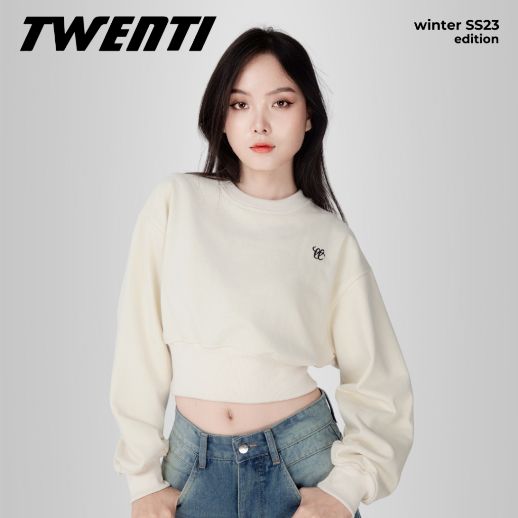 Sweater Croptop TWENTI Nỉ Bông Tôn Eo