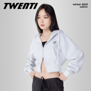 Áo Khoác Zip Croptop TWENTI Cánh Dơi Nỉ Bông Tôn Eo