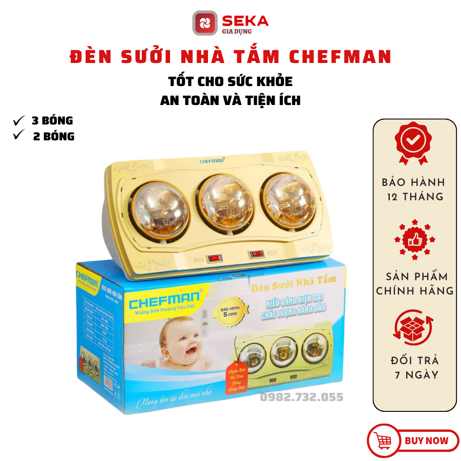 Đèn sưởi nhà tắm SEKA/Chefman CM – 662B 2 bóng, 3 bóng 825W, máy sưởi trang trí làm ấm cho bé