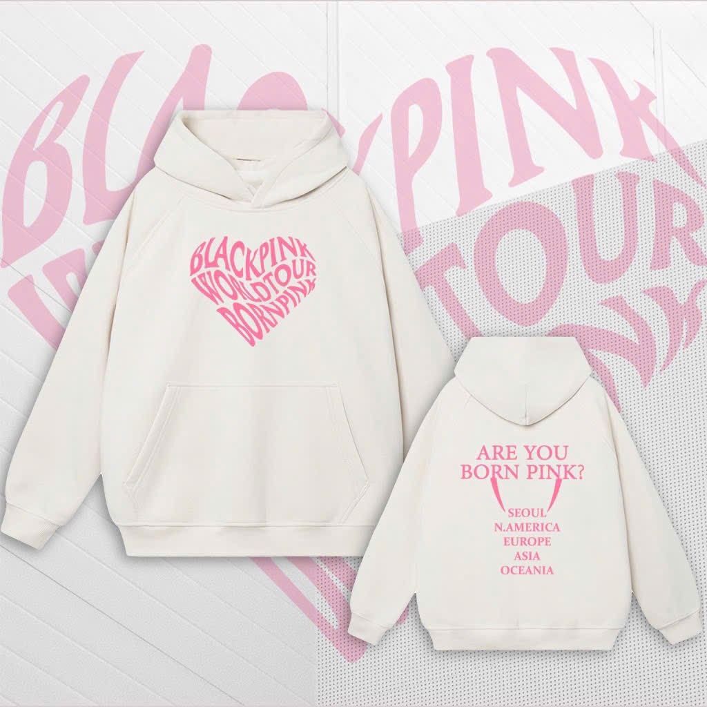 Áo hoodie BORN PINK BLACKPINK chất nỉ dày dặn in hình trái tím dáng thụng có nón 2 lớp dễ thương thời trang teen