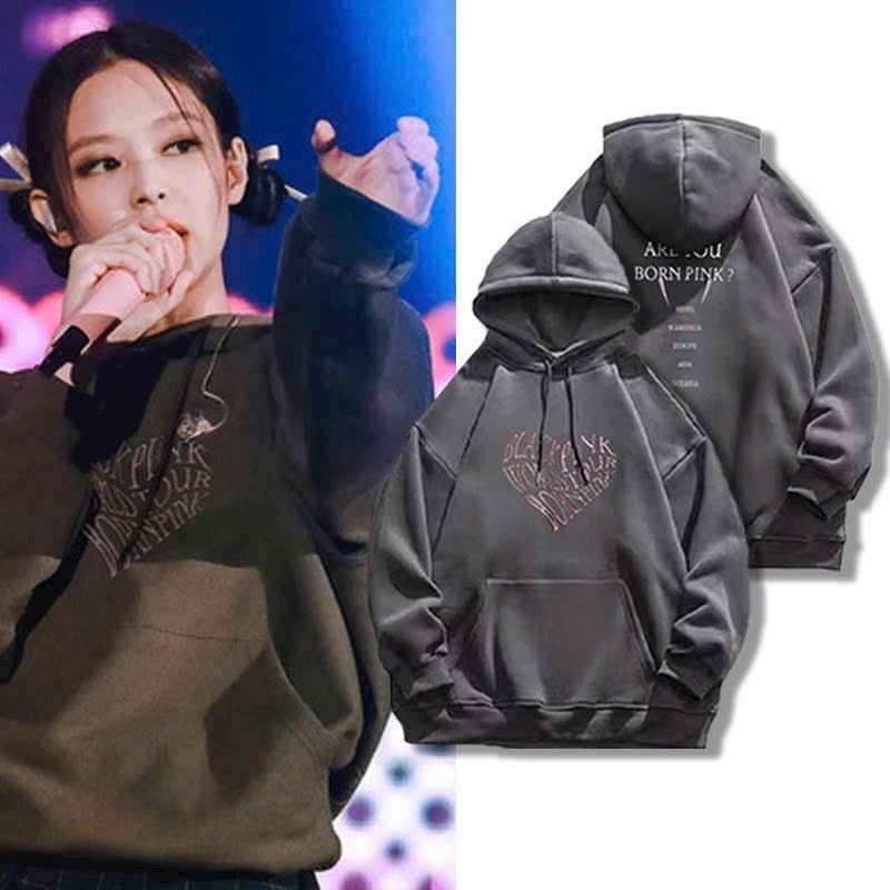 Áo hoodie BORN PINK BLACKPINK chất nỉ dày dặn in hình trái tím dáng thụng có nón 2 lớp dễ thương thời trang teen