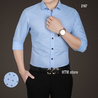 Áo sơ mi nam dài tay ZENTOMAN cotton lụa họa tiết chấm mềm mịn cao cấp form rộng dài tay 2167