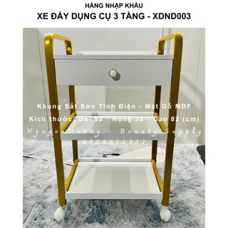 Xe đẩy dụng cụ 3 tầng - có ngăn kéo - màu vàng gold - xdnd003
