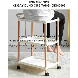 , xe đẩy 3 tầng dùng trong spa, phun xăm thẩm mỹ, tóc, nối mi - chất liệu gỗ và nhựa - xdnd002