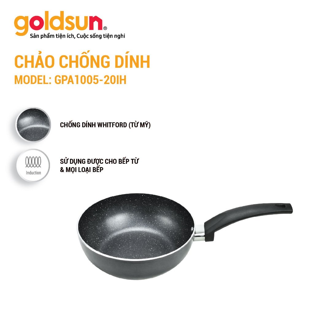 Chảo chống dính sâu lòng đáy từSEKA/Goldsun GPA1005 đáy từ bền tốt, chống dính tốt, thiết kế hiện đại, bảo hành 12 tháng