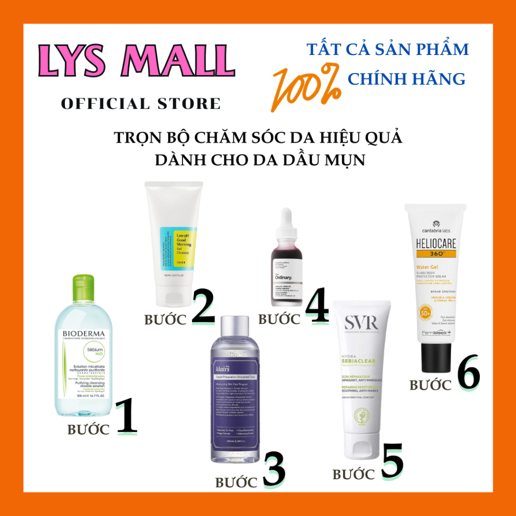 [LYS MALL] COMBO Trọn Bộ 6 Sản Phẩm SkinCare Làm Đẹp Sạch Da Lành Tính Dịu Nhẹ