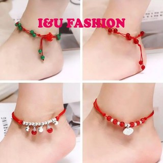 Lắc chân vòng chân chỉ đỏ dây rút gắn khóa trường mệnh và chuông lục lạc cầu may mắn bình an sức khỏe dễ thương LC-05