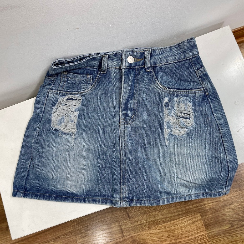 Chân Váy Jeans Dáng Ngắn Hamina, Váy Jean Rách Đùi Hàng Công Ty 3 size SML
