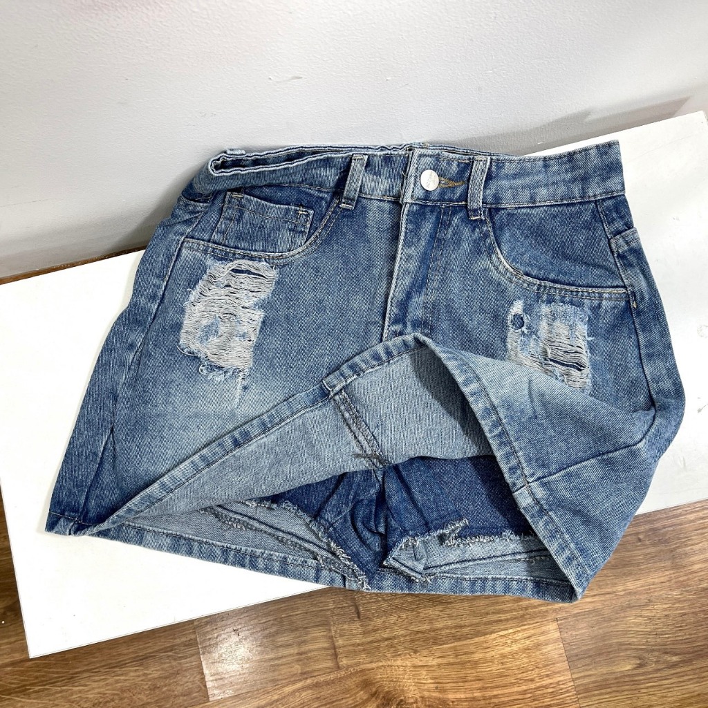 Chân Váy Jeans Dáng Ngắn Hamina, Váy Jean Rách Đùi Hàng Công Ty 3 size SML