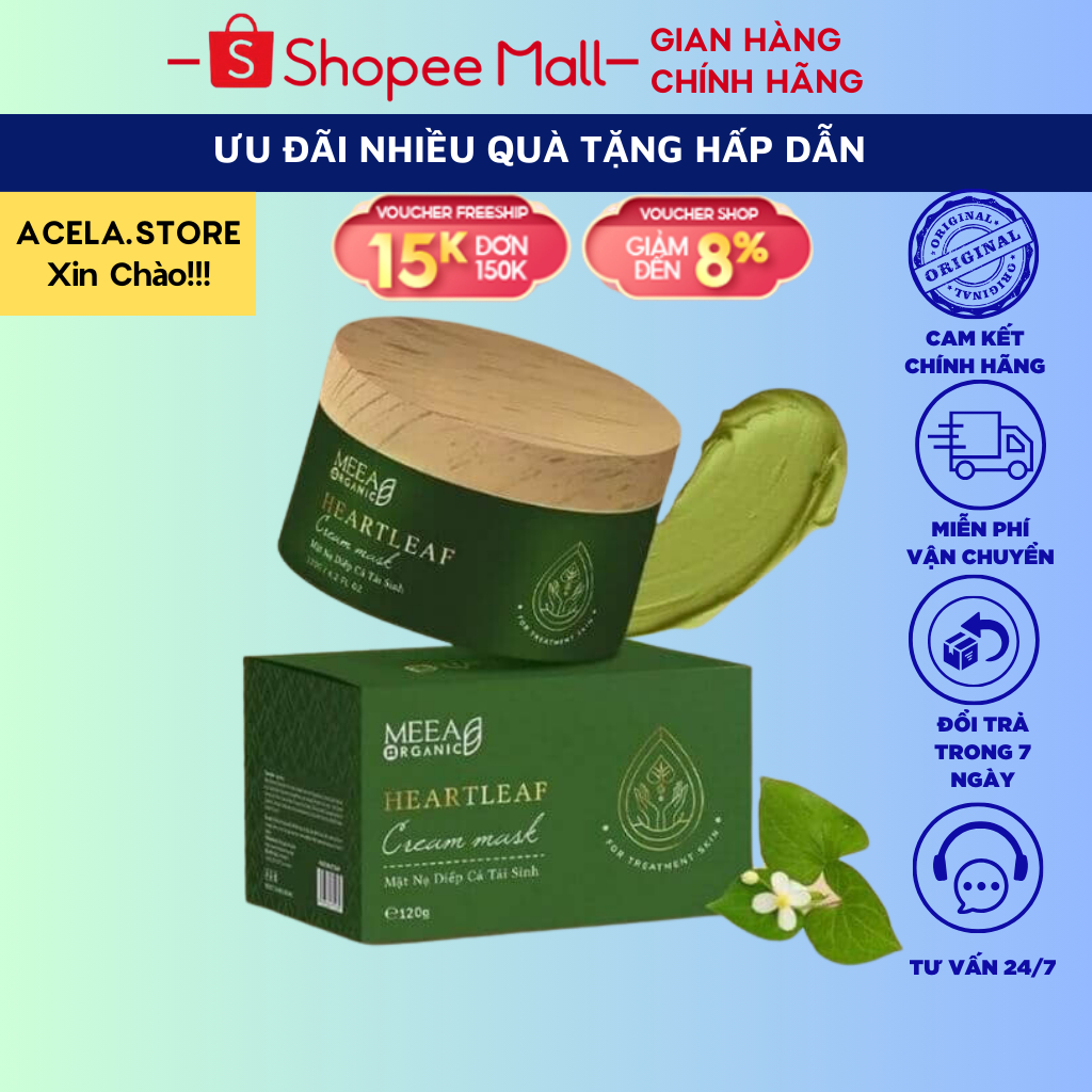 Mặt Nạ Diếp Cá Tái Sinh MeeA Organic 120g Dưỡng Trắng Da Giảm Mụn, Thâm, Se Khít Lỗ Chân Lông_ACELA STORE