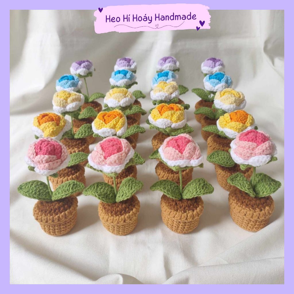 Chậu hoa hồng mini bằng len by Heo Hí Hoáy