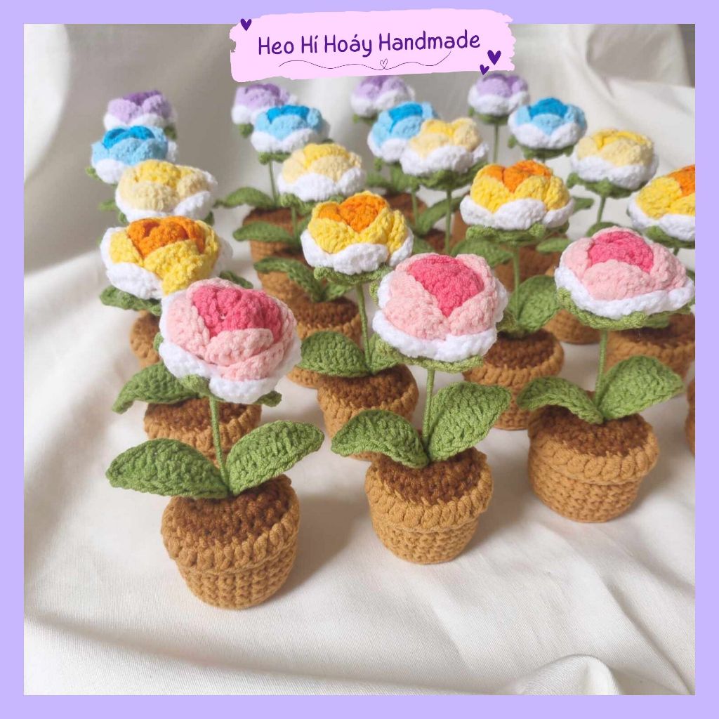 Chậu hoa hồng mini bằng len by Heo Hí Hoáy