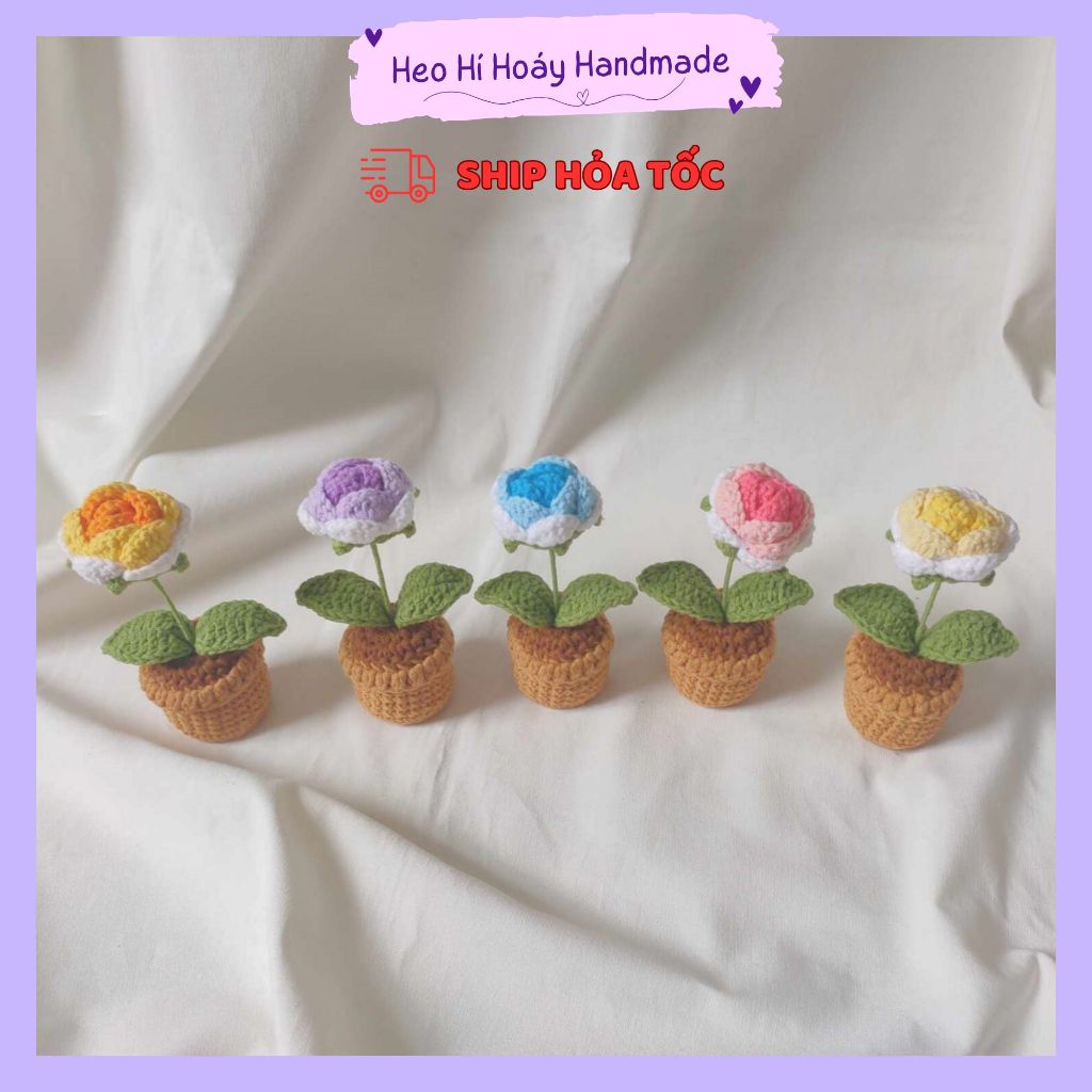 Chậu hoa hồng mini bằng len by Heo Hí Hoáy