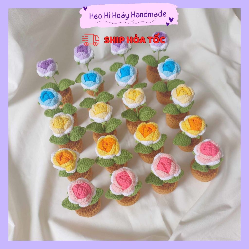 Chậu hoa hồng mini bằng len by Heo Hí Hoáy