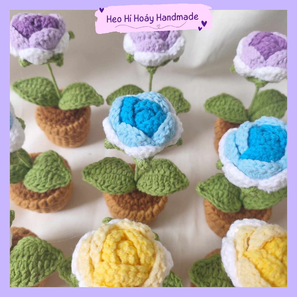 Chậu hoa hồng mini bằng len by Heo Hí Hoáy