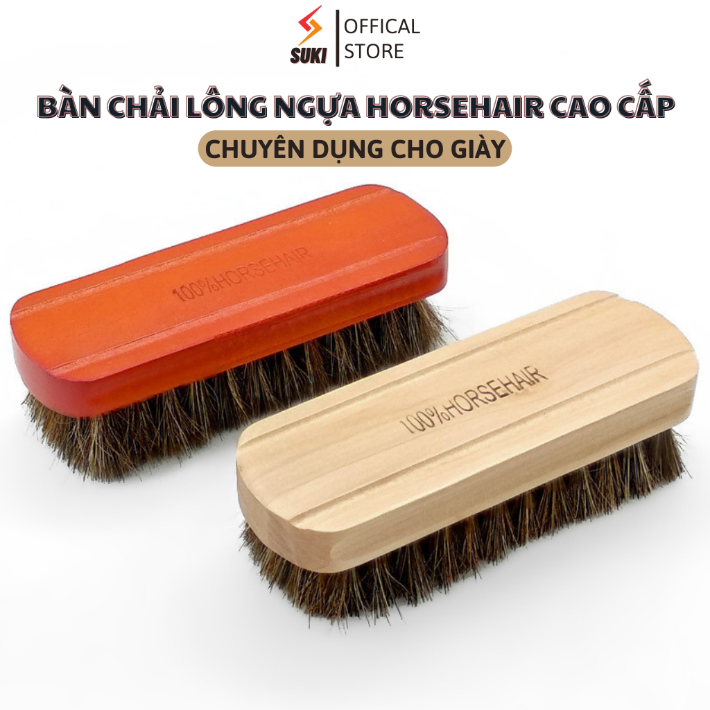 Bàn chải lông ngựa đánh giày Horsehair cao cấp cỡ vừa