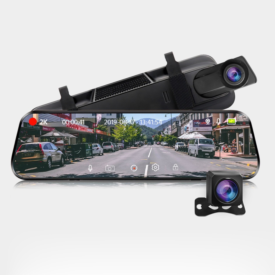 Camera hành trình gương chiếu hậu màn hình 10 inch hiển thị tràn viền quay cực nét, hỗ trợ quay đêm, có wifi
