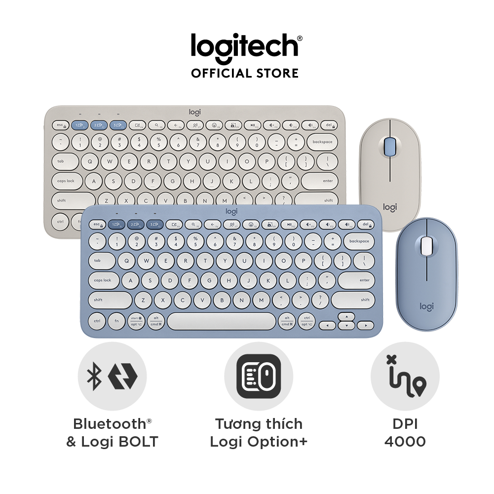 Logitech Pebble 2, Bàn phím Bluetooth Logitech K380s và chuột Bluetooth Logitech M350s - Yên tĩnh, Di động, Easy-Switch