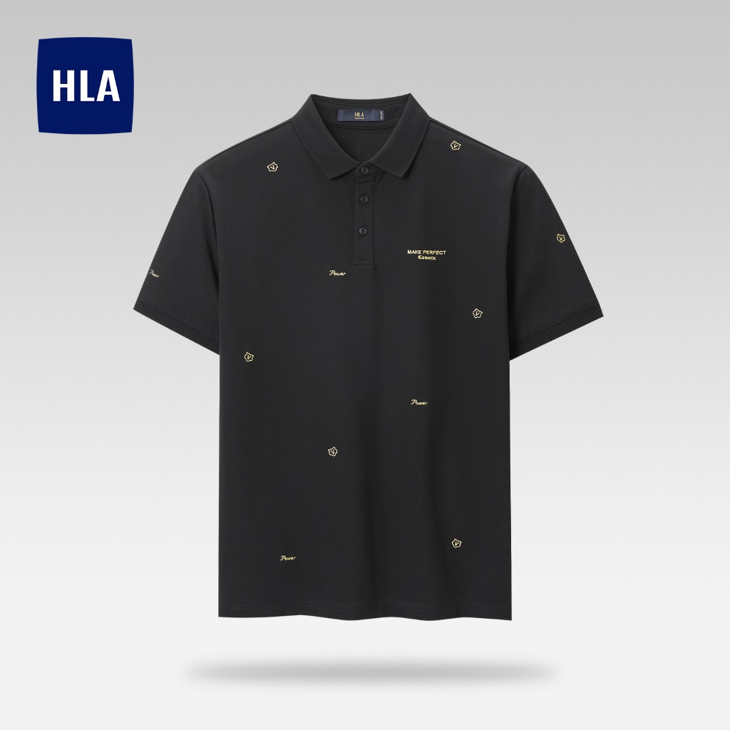 HLA - Áo POLO nam ngắn tay thêu họa tiết chữ vải cotton lạnh Letter embroidery solid color icy cotton Polo Shirt