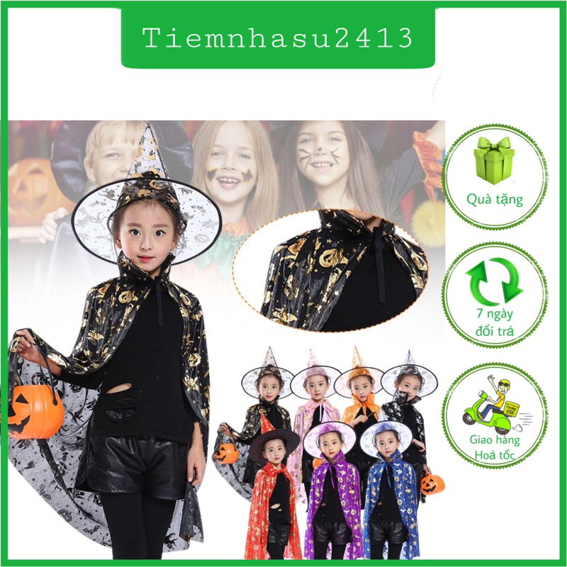 Set áo choàng phù thủy kèm nón cho bé hóa trang Halloween - TIỆM NHÀ SU
