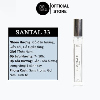 Nước hoa nam cao cấp CL Santal 33 Edp chính hãng CIEL Parfum 12ml phong cách Sang trọng, gợi cảm, tinh tế