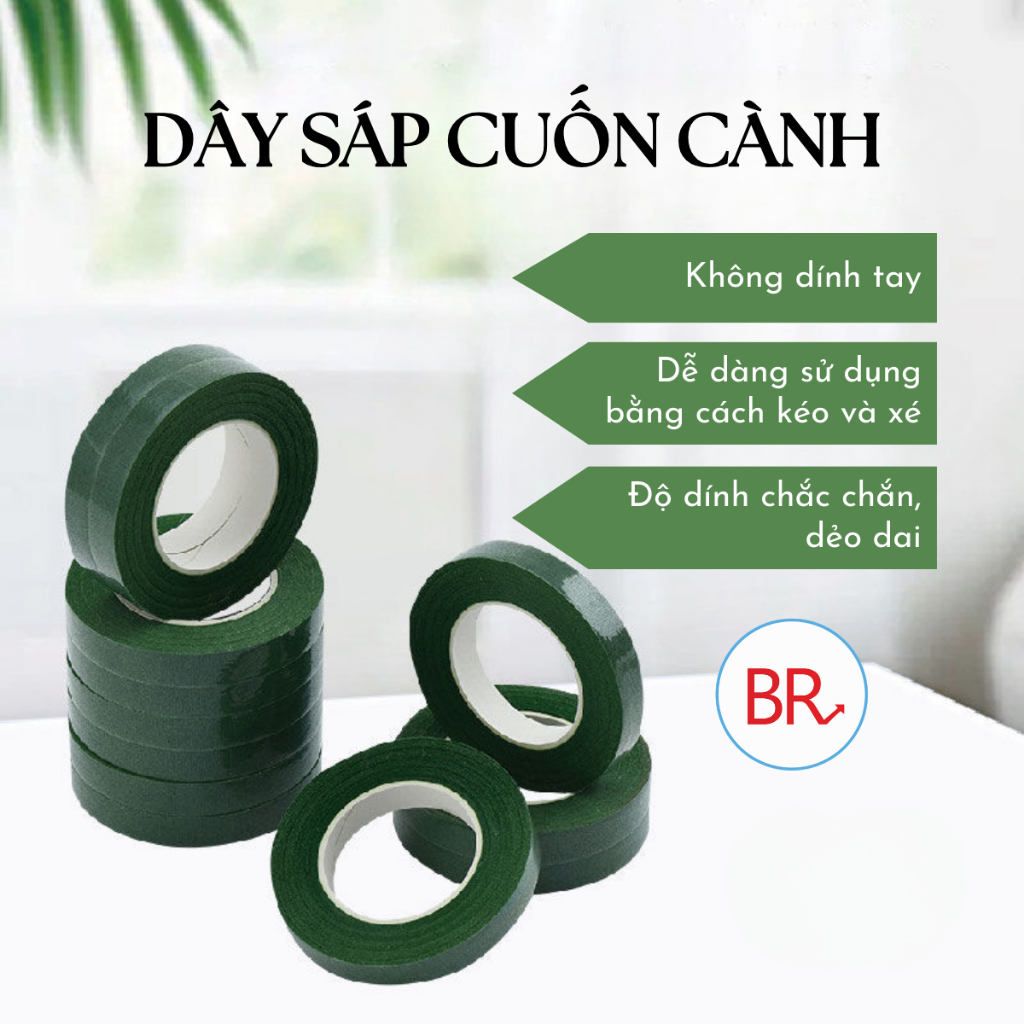 Cuộn băng keo sáp quấn cành hoa handmade - Băng dính sáp cuốn cành, ruy băng giấy nguyên liệu làm hoa thủ công-br 02058