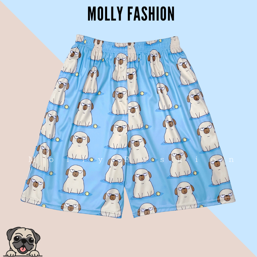 Quần Short hoạt hình CÚN PUG Unisex dành cho nam nữ mặc nhà 38-65kg Molly Fashion