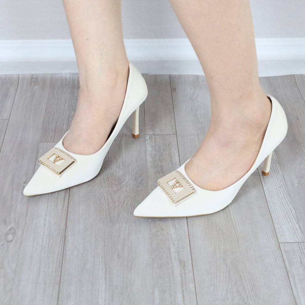 Giày Cao Gót Da Nhung Lì, Chính Hãng 2Tfashion Feet, Mũi Nhọn Đính Tag Đá Sang Trọng,Thanh Lịch,Gót 9 Phân- HCG006