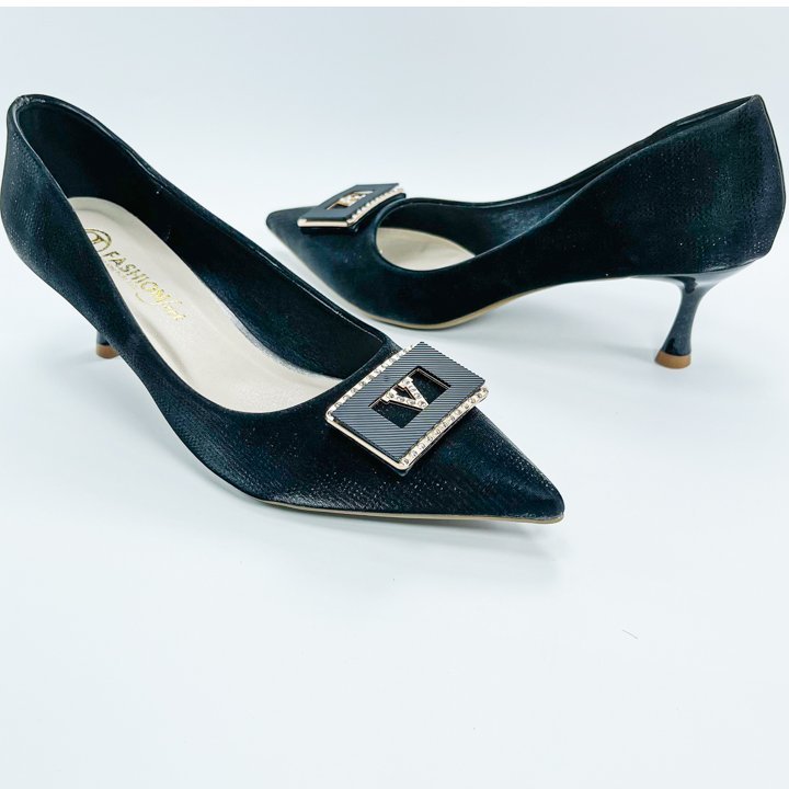 Giày Cao Gót Da Nhung Lì, Chính Hãng 2Tfashion Feet, Mũi Nhọn Đính Tag Đá Sang Trọng,Thanh Lịch,Gót 5 Phân- HCG005
