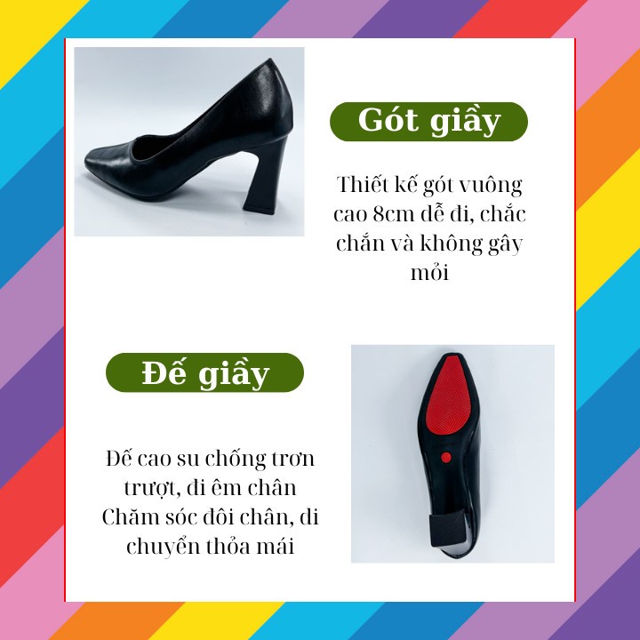 Giày Cao Gót , Chính Hãng 2Tfashion Feet, Mũi Vuông Với Thiết Kế Xẻ V Tinh Tế, Gót Vuông Cao 8.5cm - HCG009