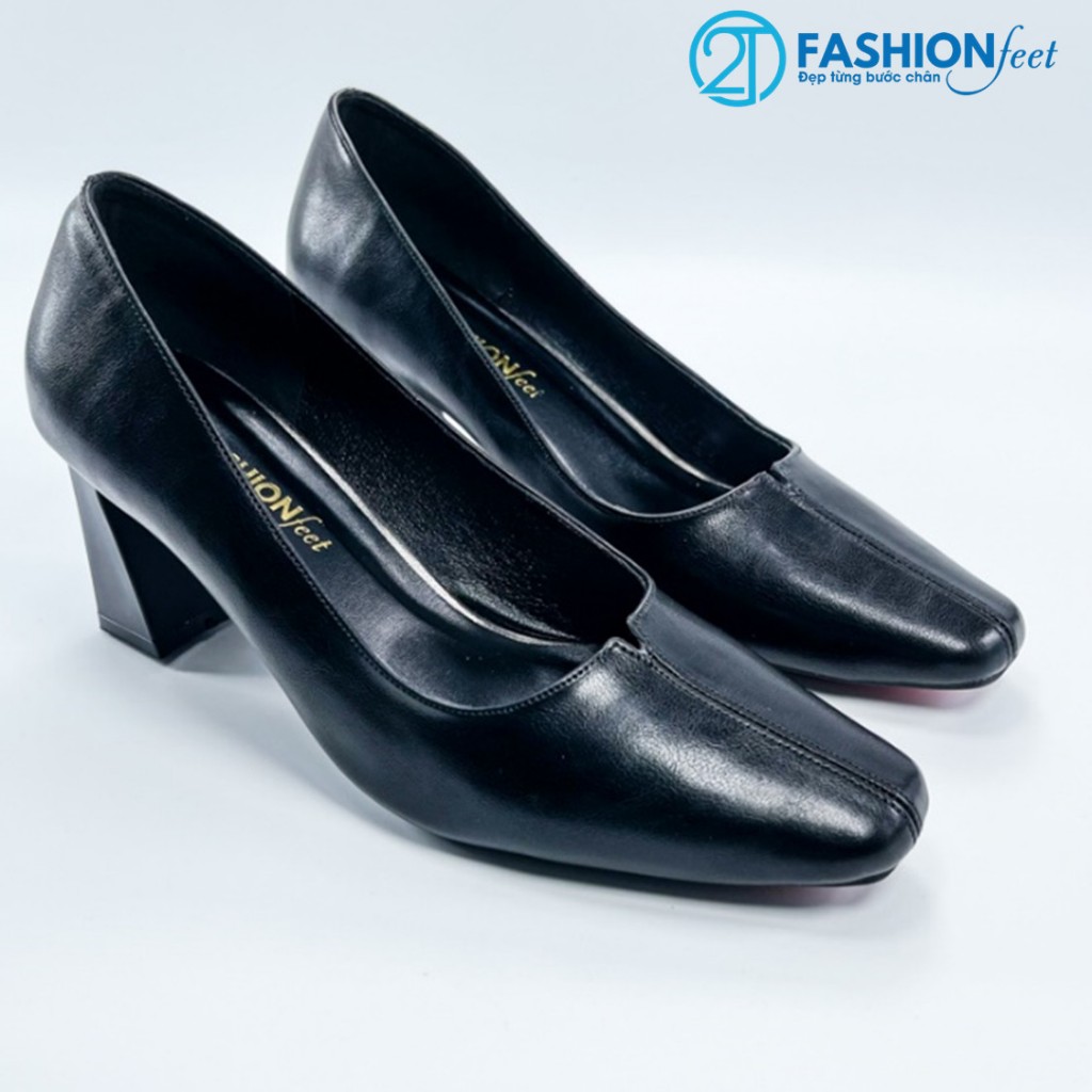 Giày Cao Gót , Chính Hãng 2Tfashion Feet, Mũi Vuông Với Thiết Kế Xẻ V Tinh Tế, Gót Vuông Cao 8.5cm - HCG009