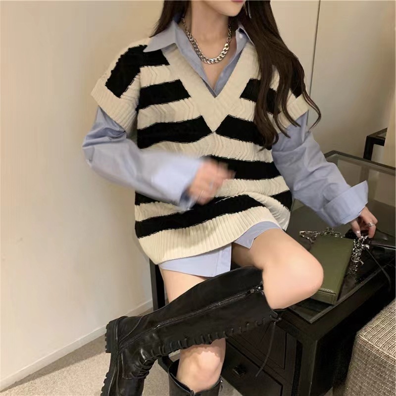 Áo Len Nữ - Áo Len Gile Kẻ Sooc Phong Cách Cá Tính Hàng L1 0509