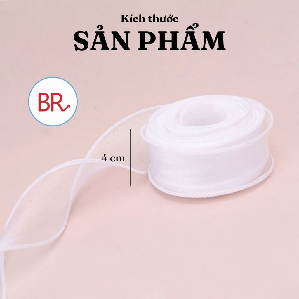 Cuộn ruy băng voan bèo bản 4cm làm nơ trang trí hoa. Dây ruy băng ren lụa gói quà, phụ kiện làm hoa handmade - br 02056