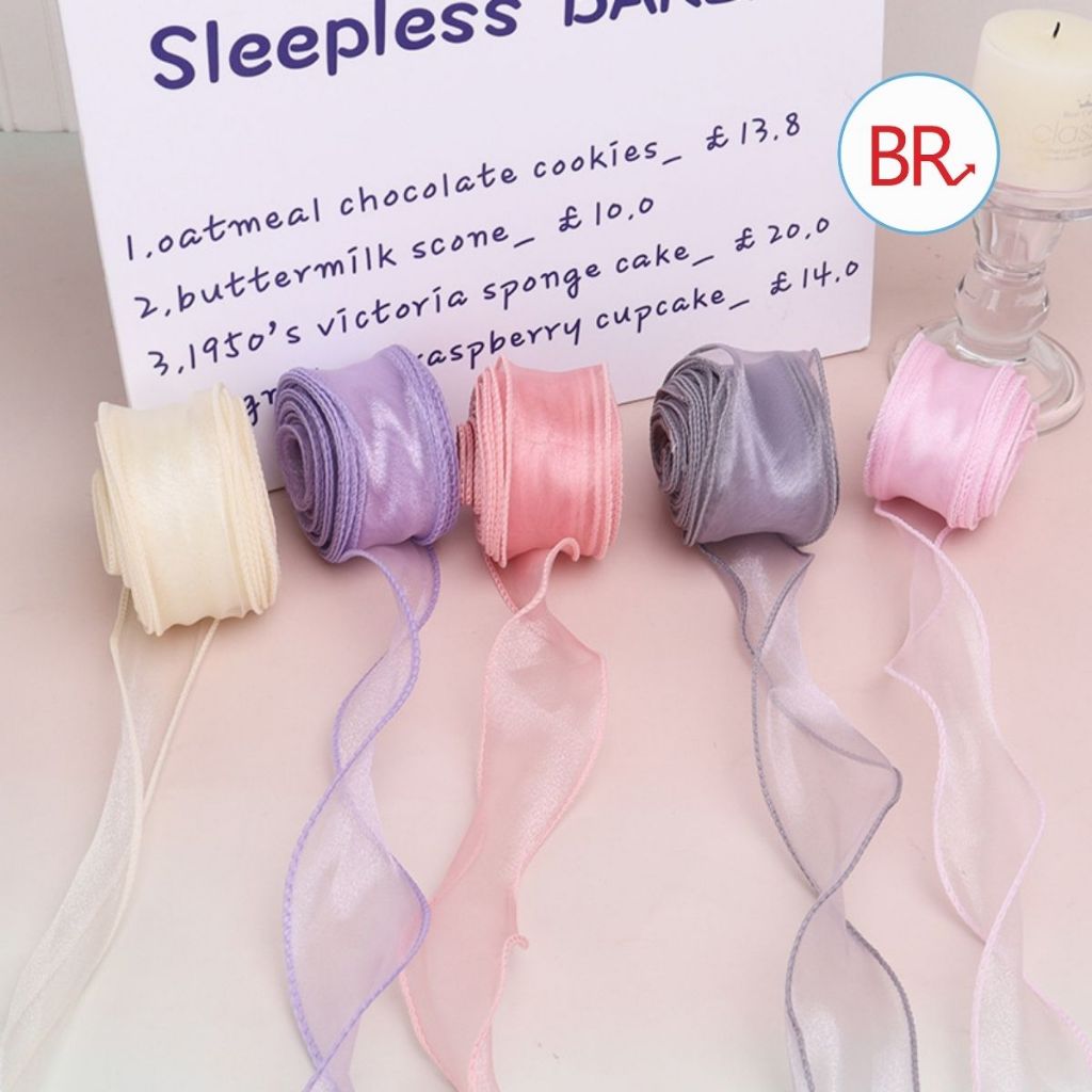 Cuộn ruy băng voan bèo bản 4cm làm nơ trang trí hoa. Dây ruy băng ren lụa gói quà, phụ kiện làm hoa handmade - br 02056