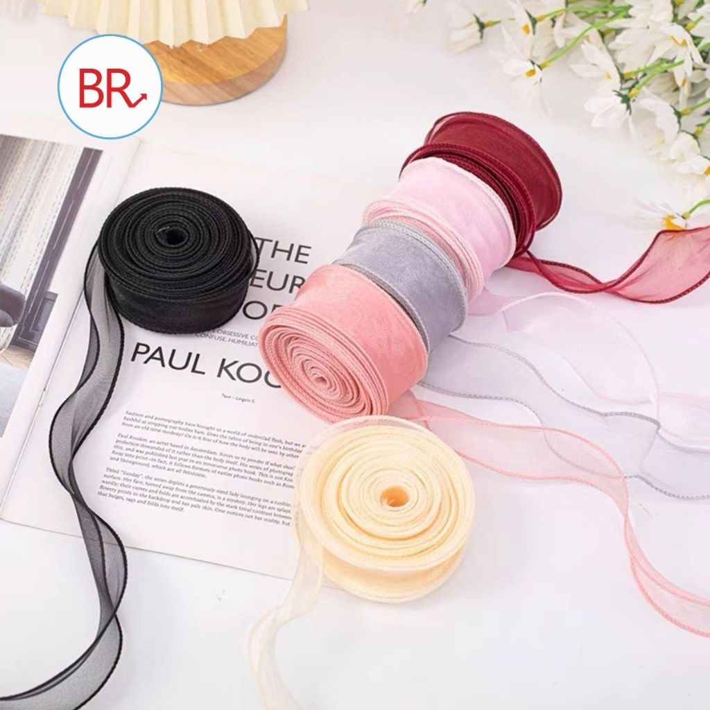 Cuộn ruy băng voan bèo bản 4cm làm nơ trang trí hoa. Dây ruy băng ren lụa gói quà, phụ kiện làm hoa handmade - br 02056