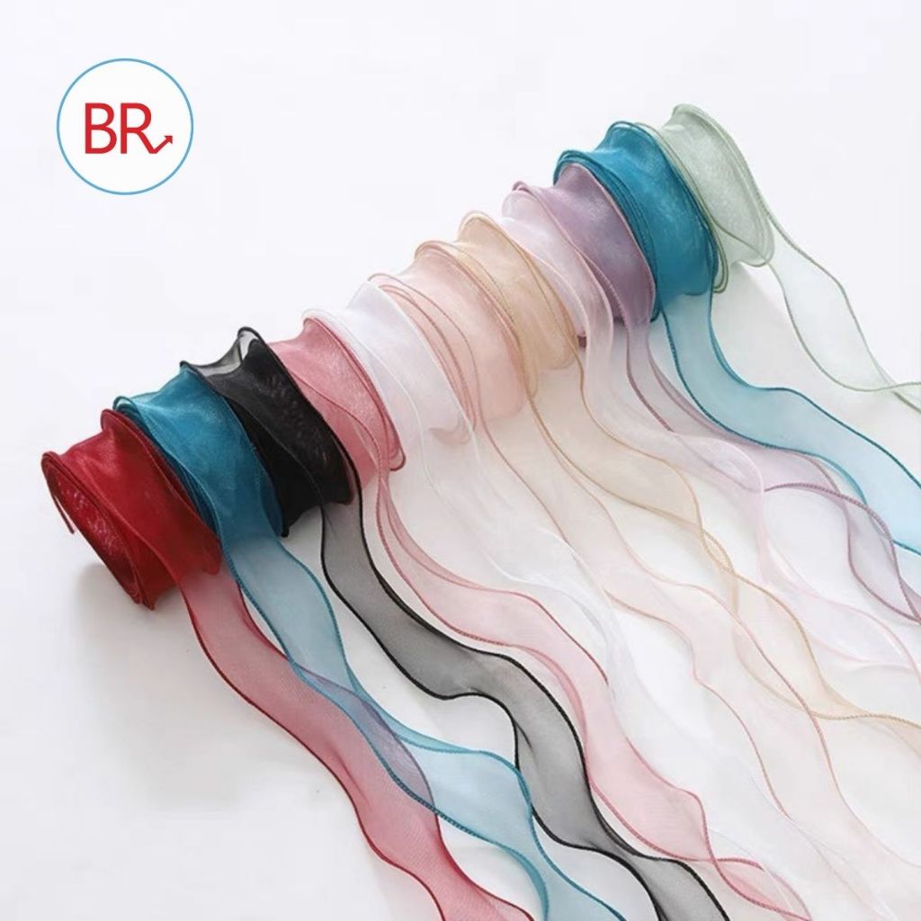 Cuộn ruy băng voan bèo bản 4cm làm nơ trang trí hoa. Dây ruy băng ren lụa gói quà, phụ kiện làm hoa handmade - br 02056