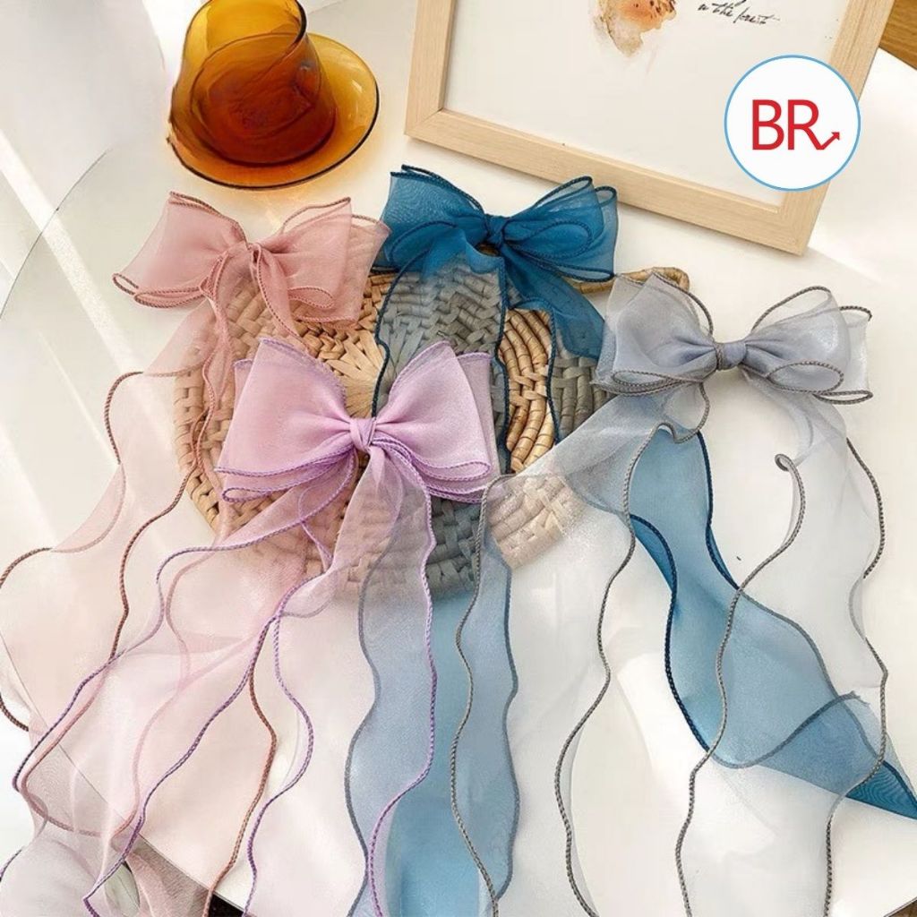 Cuộn ruy băng voan bèo bản 4cm làm nơ trang trí hoa. Dây ruy băng ren lụa gói quà, phụ kiện làm hoa handmade - br 02056