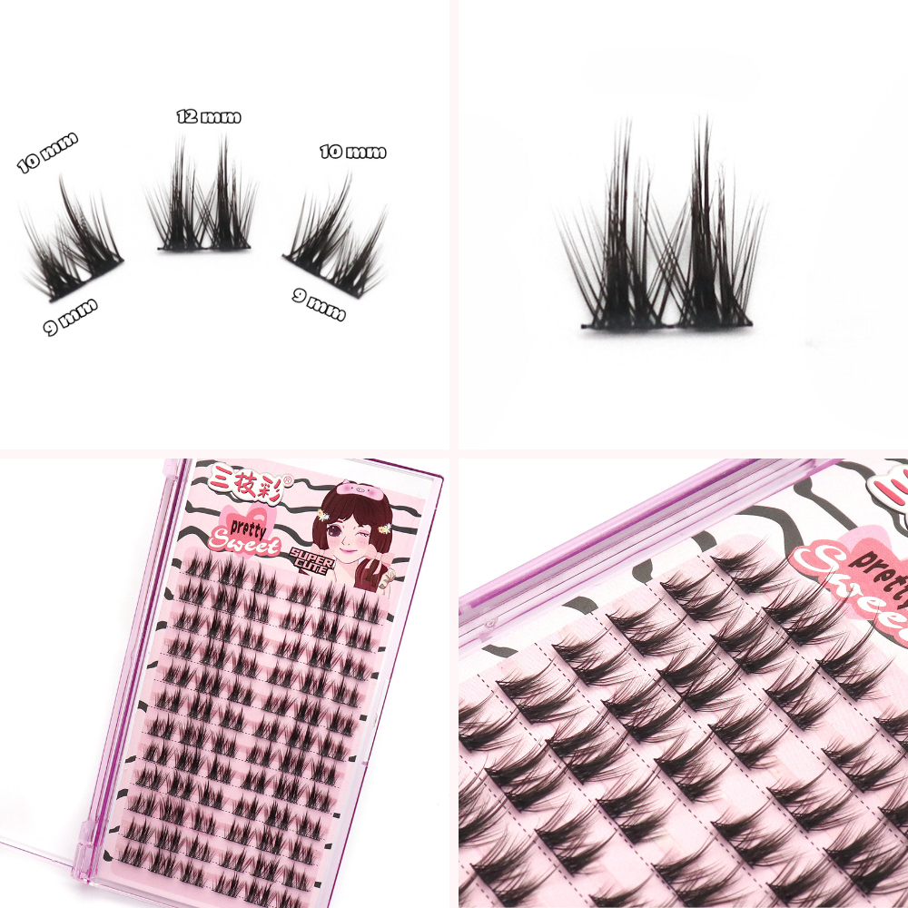 Lông Mi, Mi giả Tách Sợi Tự Nhiên, Mi Cụm Anime 12 Dòng Mã E02 Dài 9-10-12mm