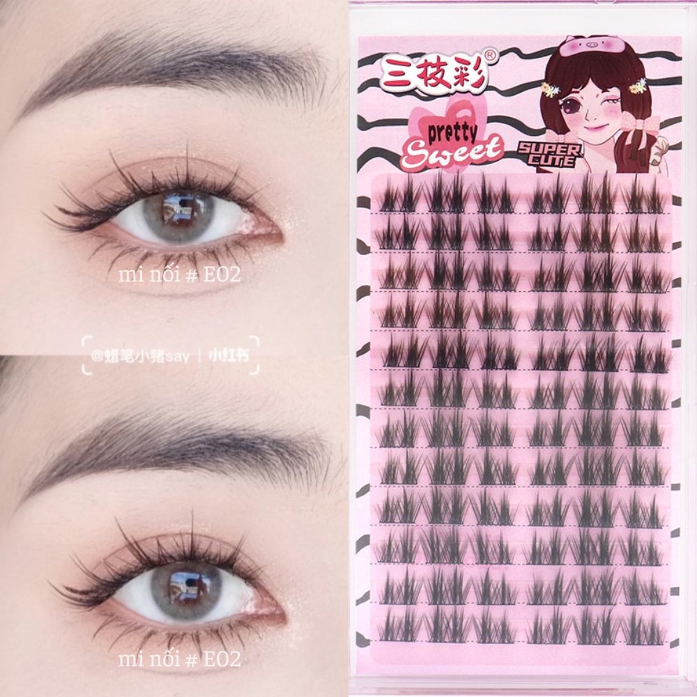 Lông Mi, Mi giả Tách Sợi Tự Nhiên, Mi Cụm Anime 12 Dòng Mã E02 Dài 9-10-12mm